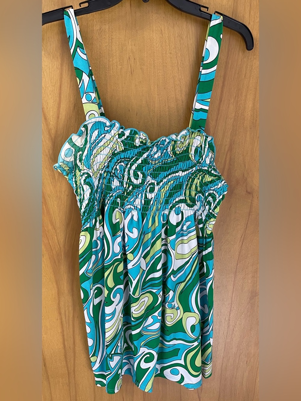 CSW Green Swirl Smocked Camisole Top Womens XL